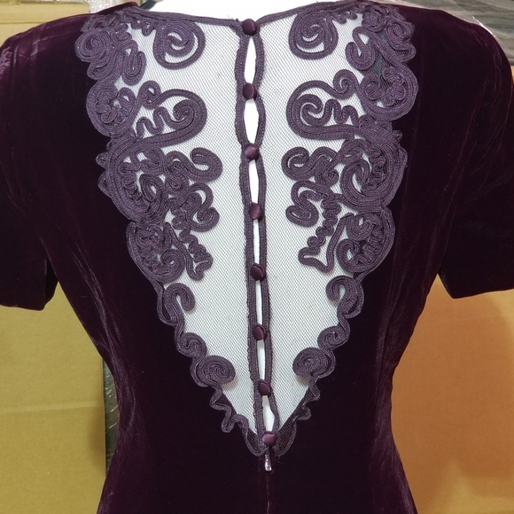 Maggie London burgundy velvet lace dress sz 4 - Picture 2 of 5